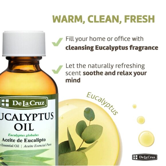 De La Cruz Eucalyptus Essential Oil, 2FL OZ - 59ML - - Picture 2 of 9